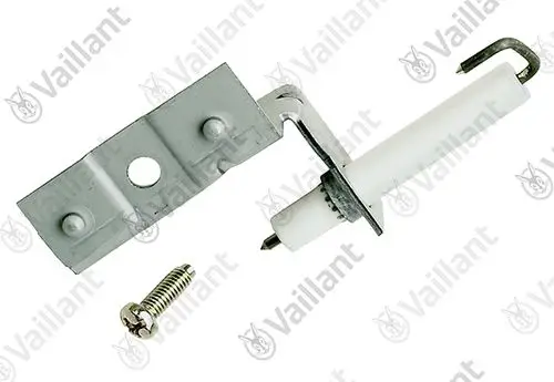 Vaillant Überwachungselektrode in metallischer Halterung mit Schraube, geeignet für spezifische Heizsysteme, zur Überwachung von Zünd- oder Betriebsvorgängen.